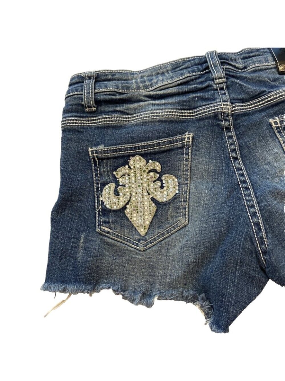 RED RIVET womens Jr Cut off Jeans SHORTS Sz 7 Pockets Embellishments countrycore - Picture 3 of 9